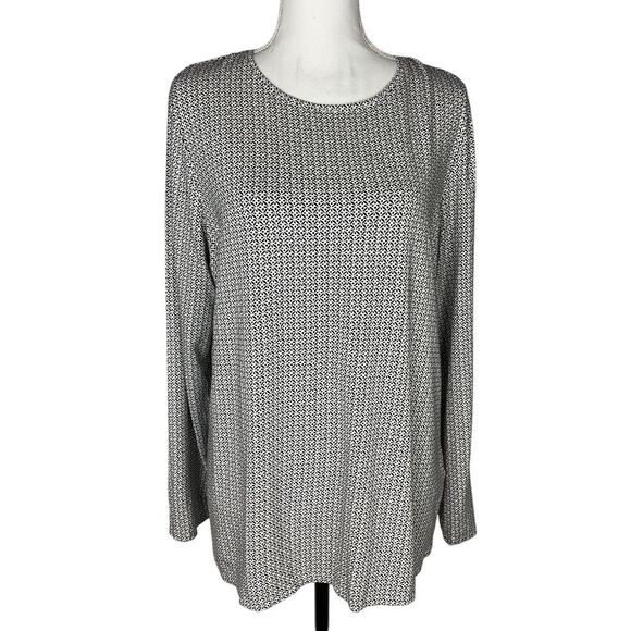 Chico's Tops - Chico's Womens 2 Pullover Top Soft Stretch Long Sleeve Geo Print Ivory Black